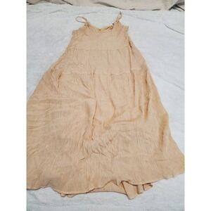 Lush Cream Crinkle Strappy Midi Dress Medium Cottagecore Boho Festival Casual